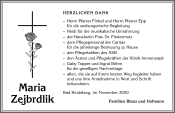 Traueranzeige von Maria Zejbrdlik von Allgäuer Anzeigeblatt