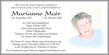 Traueranzeige von Marianne Mair von Allgäuer Zeitung, Füssen