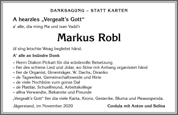 Traueranzeige von Markus Robl von Allgäuer Anzeigeblatt