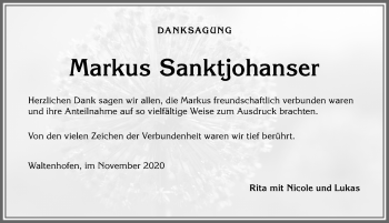 Traueranzeige von Markus Sanktjohanser von Allgäuer Zeitung,Kempten