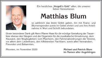 Traueranzeige von Matthias Blum von Allgäuer Zeitung, Füssen