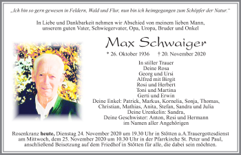 Traueranzeige von Max Schwaiger von Allgäuer Zeitung, Marktoberdorf