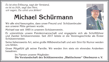 Traueranzeige von Michael Schürmann von Allgäuer Zeitung, Kaufbeuren/Buchloe