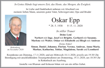 Traueranzeige von Oskar Epp von Allgäuer Zeitung, Marktoberdorf