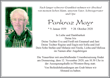 Traueranzeige von Pankraz Mayr von Allgäuer Zeitung, Füssen