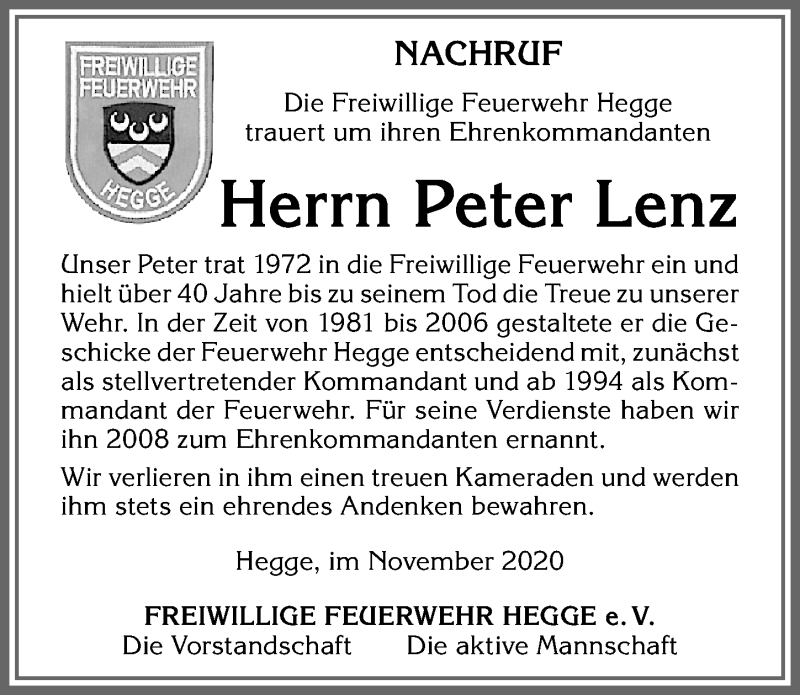  Traueranzeige für Peter Lenz vom 04.11.2020 aus Allgäuer Zeitung,Kempten