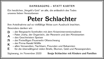 Traueranzeige von Peter Schlachter von Allgäuer Anzeigeblatt