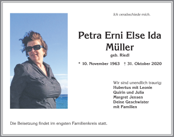 Traueranzeige von Petra Erni Else Ida  Müller von Allgäuer Anzeigeblatt