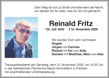 Traueranzeige von Reinald Fritz von Memminger Zeitung