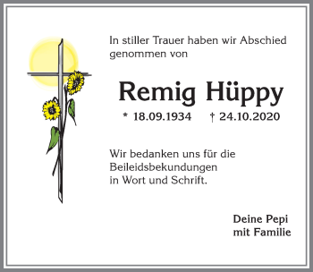 Traueranzeige von Remig Hüppy von Allgäuer Anzeigeblatt