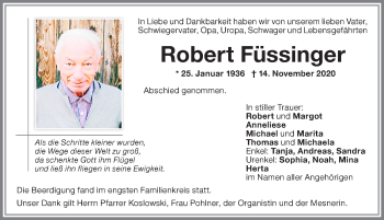 Traueranzeige von Robert Füssinger von Memminger Zeitung