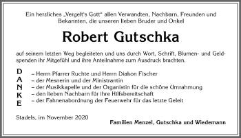 Traueranzeige von Robert Gutschka von Allgäuer Zeitung, Marktoberdorf