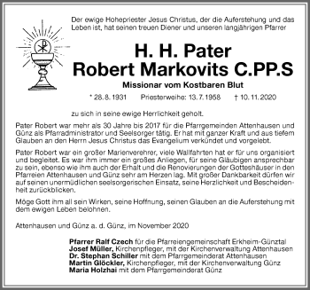 Traueranzeige von Robert Markovits von Memminger Zeitung