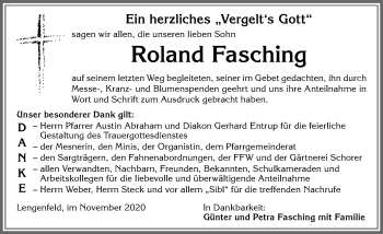 Traueranzeige von Roland Fasching von Allgäuer Zeitung