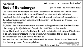 Traueranzeige von Rudolf Boneberger von Memminger Zeitung