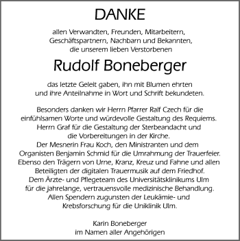 Traueranzeige von Rudolf Boneberger von Allgäuer Zeitung, Kaufbeuren/Buchloe