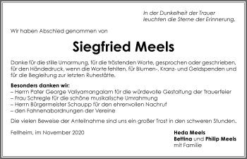Traueranzeige von Siegfried Meels von Memminger Zeitung