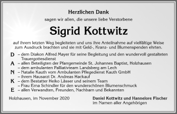 Traueranzeige von Sigrid Kottwitz von Allgäuer Zeitung