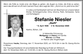 Traueranzeige von Stefanie Niesler von Memminger Zeitung