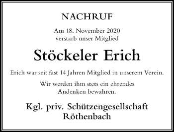 Traueranzeige von Stöckeler Erich von Der Westallgäuer