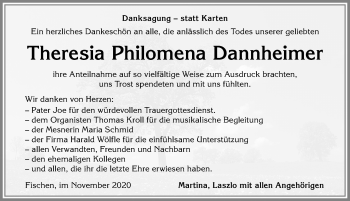 Traueranzeige von Theresia Philomena Dannheimer von Allgäuer Anzeigeblatt