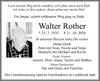 Traueranzeige von Walter Rother von Allgäuer Zeitung, Füssen