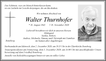 Traueranzeige von Walter Thurnhofer von Allgäuer Zeitung, Marktoberdorf