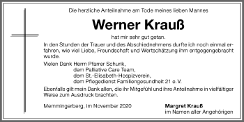 Traueranzeige von Werner Krauß von Memminger Zeitung