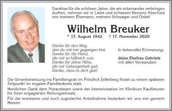 Traueranzeige von Wilhelm Breuker von Allgäuer Zeitung, Kaufbeuren/Buchloe