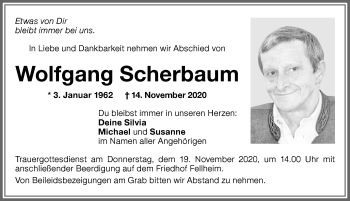 Traueranzeige von Wolfgang Scherbaum von Memminger Zeitung
