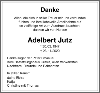 Traueranzeige von Adelbert Jutz von Memminger Zeitung