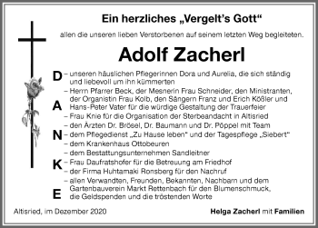 Traueranzeige von Adolf Zacherl von Memminger Zeitung