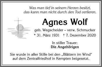 Traueranzeige von Agnes Wolf von Allgäuer Anzeigeblatt