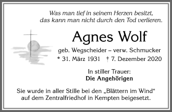 Traueranzeige von Agnes Wolf von Allgäuer Zeitung,Kempten