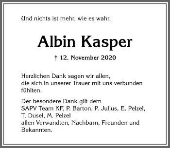 Traueranzeige von Albin Kasper von Allgäuer Zeitung, Marktoberdorf