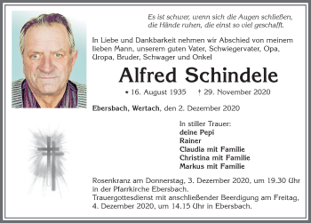 Traueranzeige von Alfred Schindele von Allgäuer Zeitung