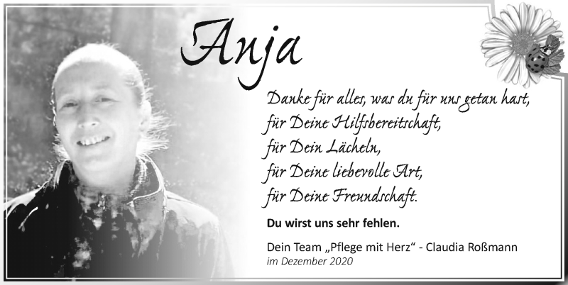  Traueranzeige für Anja  vom 24.12.2020 aus Allgäuer Zeitung, Marktoberdorf