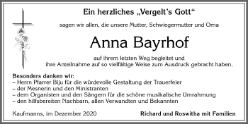 Traueranzeige von Anna Bayrhof von Allgäuer Zeitung, Marktoberdorf