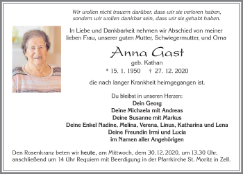 Traueranzeige von Anna Gast von Allgäuer Zeitung, Füssen