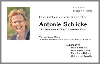 Traueranzeige von Antonie Schlicke von Allgäuer Anzeigeblatt
