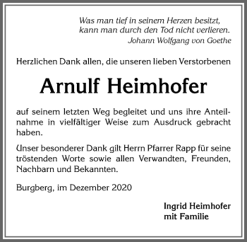 Traueranzeige von Arnulf Heimhofer von Allgäuer Anzeigeblatt