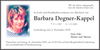 Traueranzeige von Barbara Degner-Kappel von Der Westallgäuer