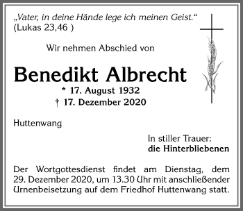 Traueranzeige von Benedikt Albrecht von Allgäuer Zeitung, Marktoberdorf
