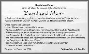Traueranzeige von Bernhard Mohr von Allgäuer Zeitung