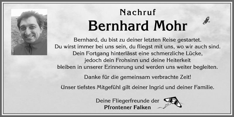  Traueranzeige für Bernhard Mohr vom 03.12.2020 aus Allgäuer Zeitung, Füssen