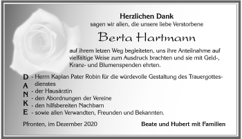 Traueranzeige von Berta Hartmann von Allgäuer Zeitung, Füssen