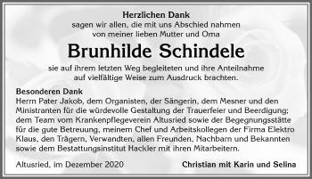 Traueranzeige von Brunhilde Schindele von Allgäuer Zeitung,Kempten