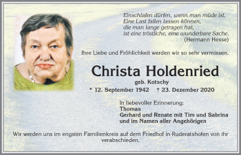Traueranzeige von Christa Holdenried von Allgäuer Zeitung, Marktoberdorf