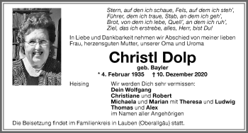 Traueranzeige von Christl Dolp von Allgäuer Zeitung