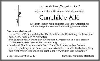 Traueranzeige von Cunehilde Alle von Allgäuer Zeitung, Füssen
